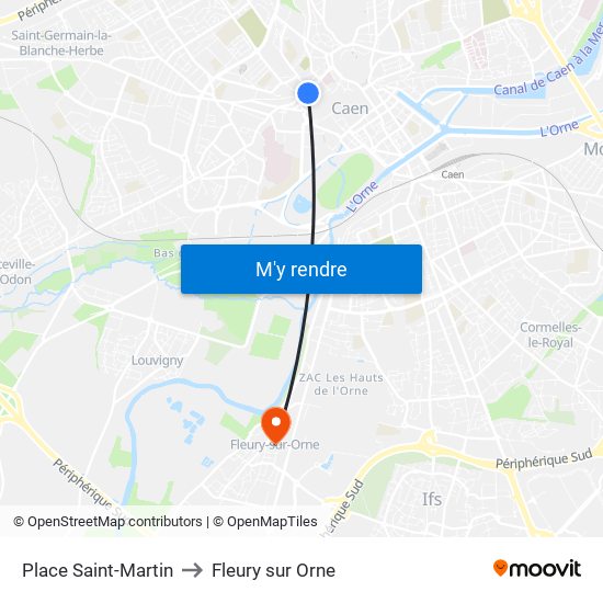 Place Saint-Martin to Fleury sur Orne map