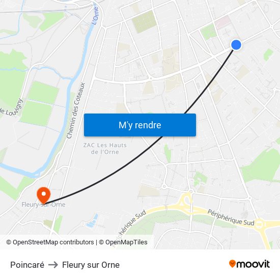 Poincaré to Fleury sur Orne map