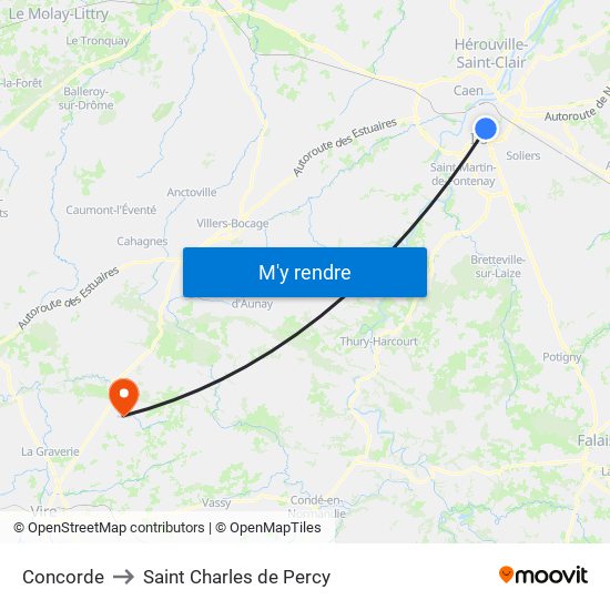 Concorde to Saint Charles de Percy map