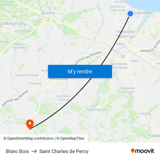 Blanc Bois to Saint Charles de Percy map