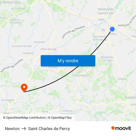 Newton to Saint Charles de Percy map