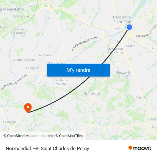 Normandial to Saint Charles de Percy map