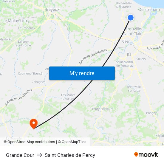 Grande Cour to Saint Charles de Percy map