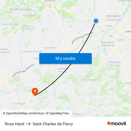 Rose Harel to Saint Charles de Percy map