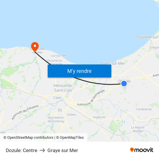 Dozule: Centre to Graye sur Mer map