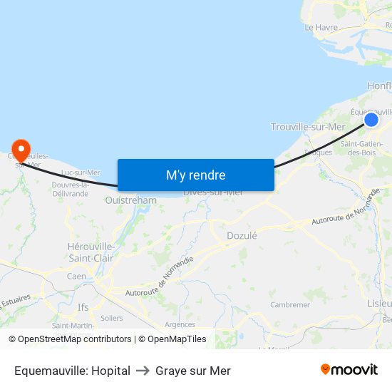 Equemauville: Hopital to Graye sur Mer map