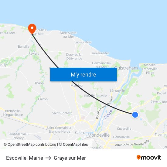 Escoville: Mairie to Graye sur Mer map