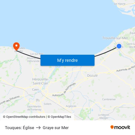 Touques: Église to Graye sur Mer map