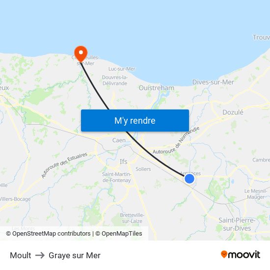 Moult to Graye sur Mer map