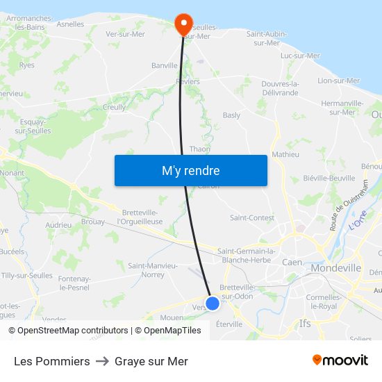 Les Pommiers to Graye sur Mer map