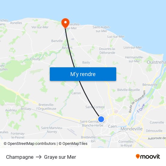 Champagne to Graye sur Mer map