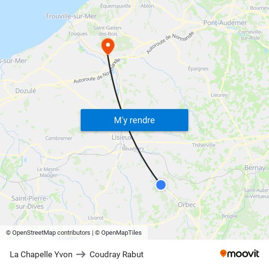 La Chapelle Yvon to Coudray Rabut map