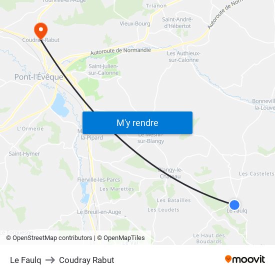 Le Faulq to Coudray Rabut map