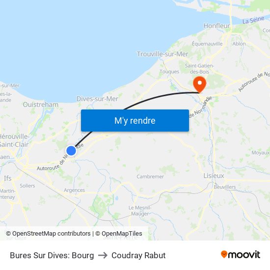 Bures Sur Dives: Bourg to Coudray Rabut map