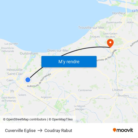 Cuverville Eglise to Coudray Rabut map