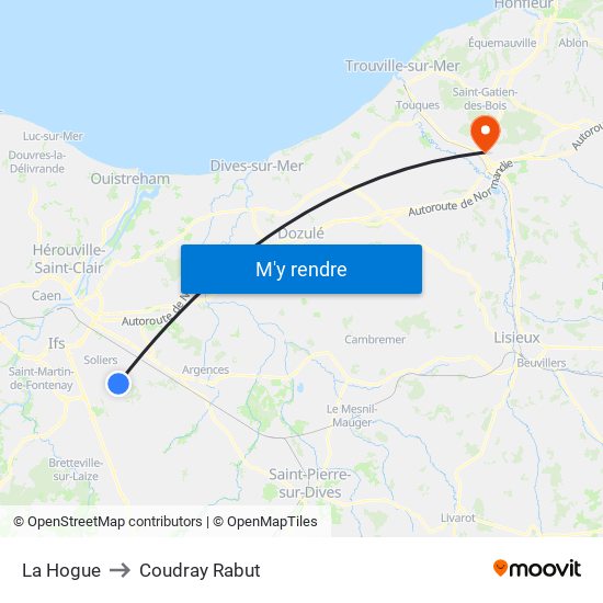 La Hogue to Coudray Rabut map