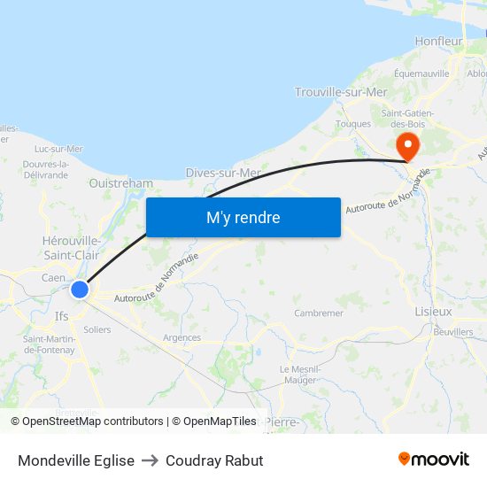 Mondeville Eglise to Coudray Rabut map