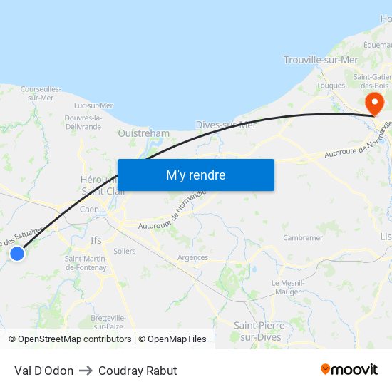 Val D'Odon to Coudray Rabut map