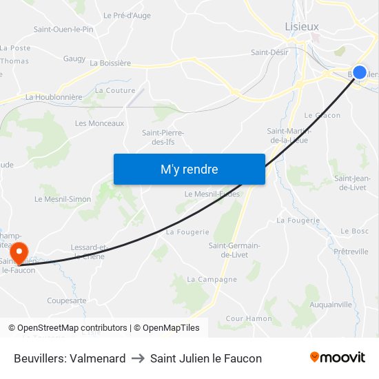 Beuvillers: Valmenard to Saint Julien le Faucon map