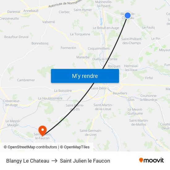 Blangy Le Chateau to Saint Julien le Faucon map