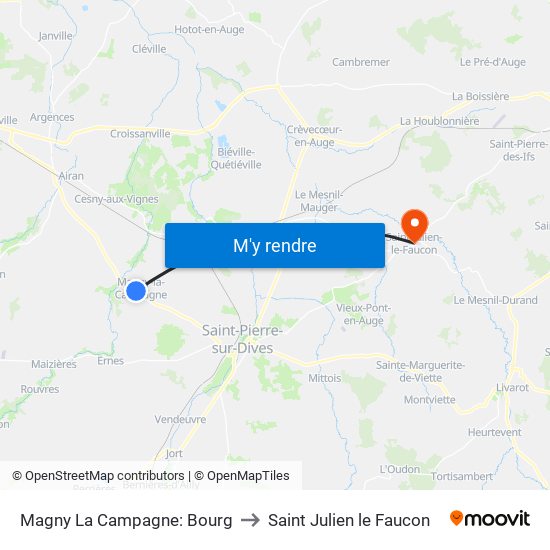 Magny La Campagne: Bourg to Saint Julien le Faucon map