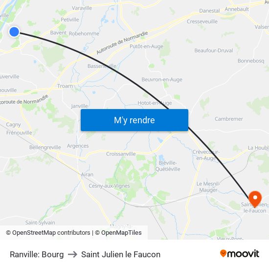 Ranville: Bourg to Saint Julien le Faucon map