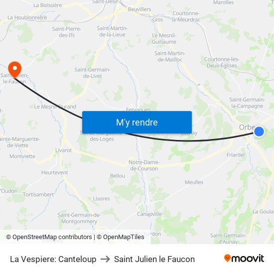 La Vespiere: Canteloup to Saint Julien le Faucon map