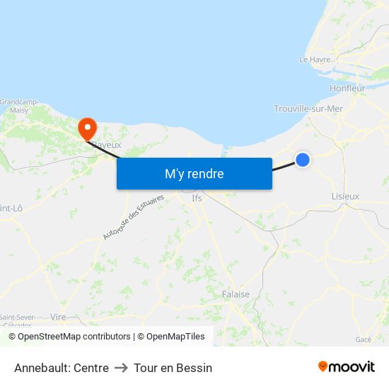 Annebault: Centre to Tour en Bessin map