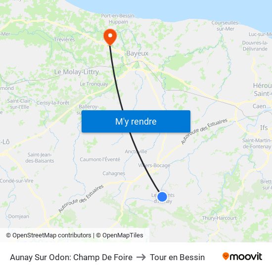 Aunay Sur Odon: Champ De Foire to Tour en Bessin map