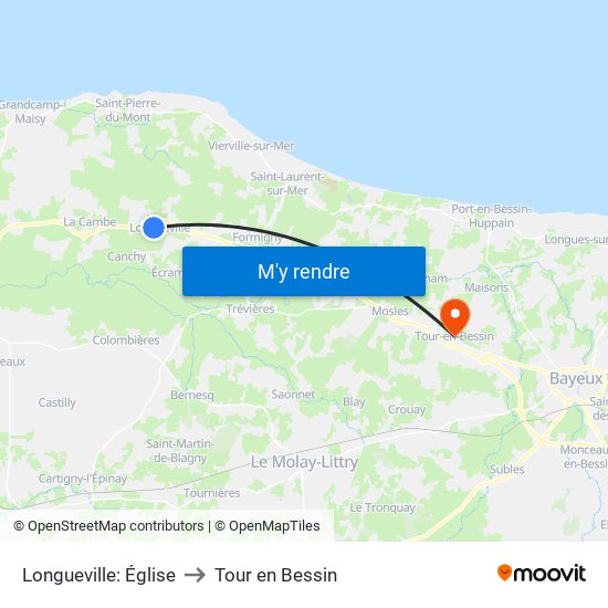 Longueville: Église to Tour en Bessin map