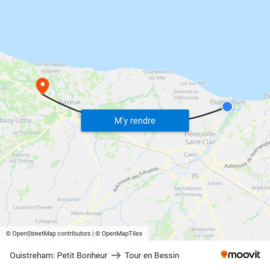 Ouistreham: Petit Bonheur to Tour en Bessin map