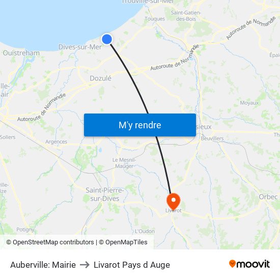 Auberville: Mairie to Livarot Pays d Auge map
