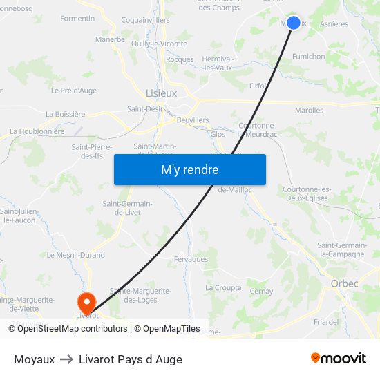 Moyaux to Livarot Pays d Auge map