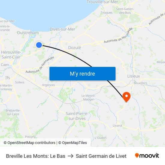 Breville Les Monts: Le Bas to Saint Germain de Livet map