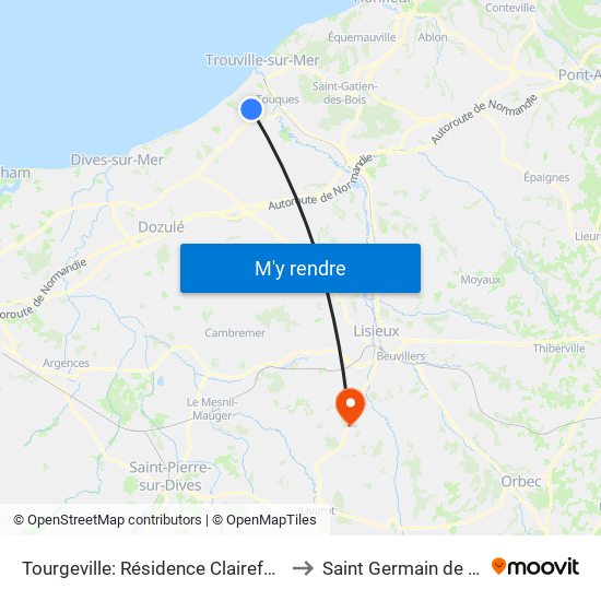Tourgeville: Résidence Clairefontaine to Saint Germain de Livet map