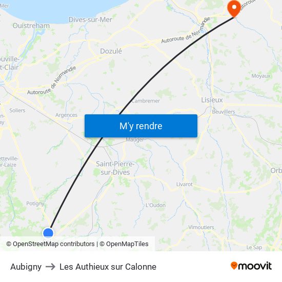 Aubigny to Les Authieux sur Calonne map