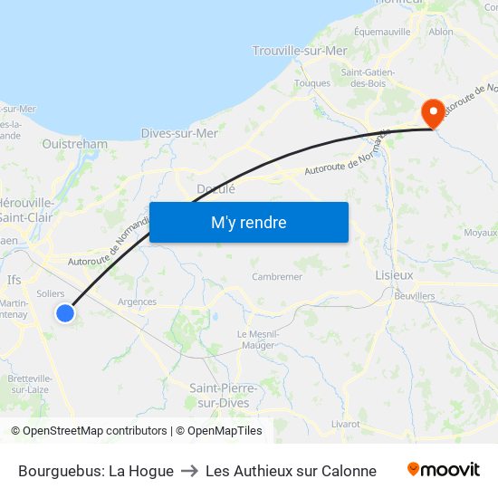 Bourguebus: La Hogue to Les Authieux sur Calonne map