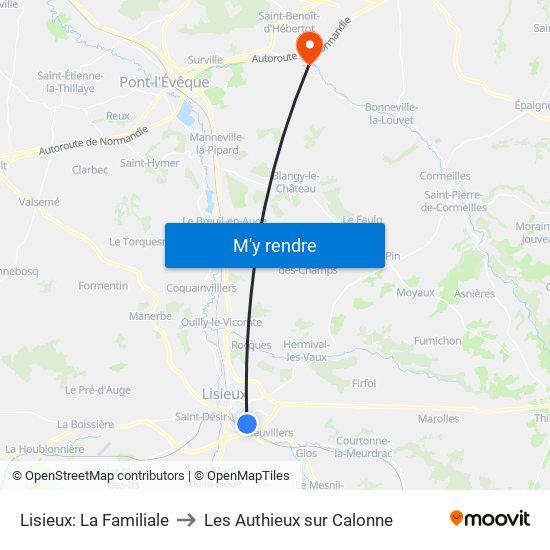 Lisieux: La Familiale to Les Authieux sur Calonne map