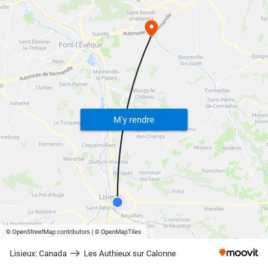 Lisieux: Canada to Les Authieux sur Calonne map