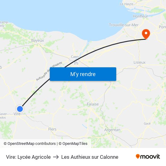 Vire: Lycée Agricole to Les Authieux sur Calonne map