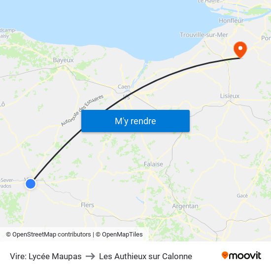 Vire: Lycée Maupas to Les Authieux sur Calonne map