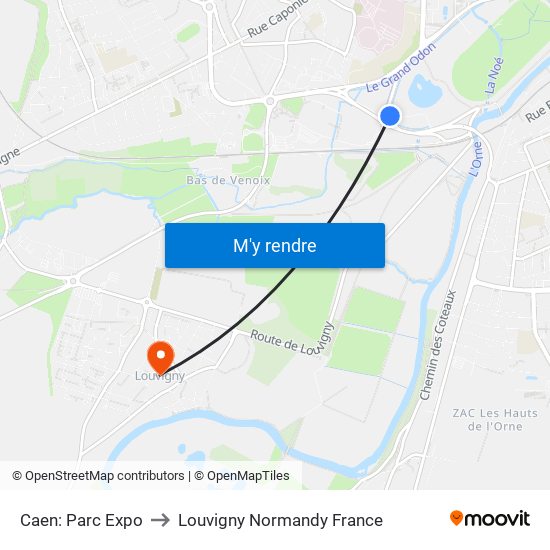 Caen: Parc Expo to Louvigny Normandy France map