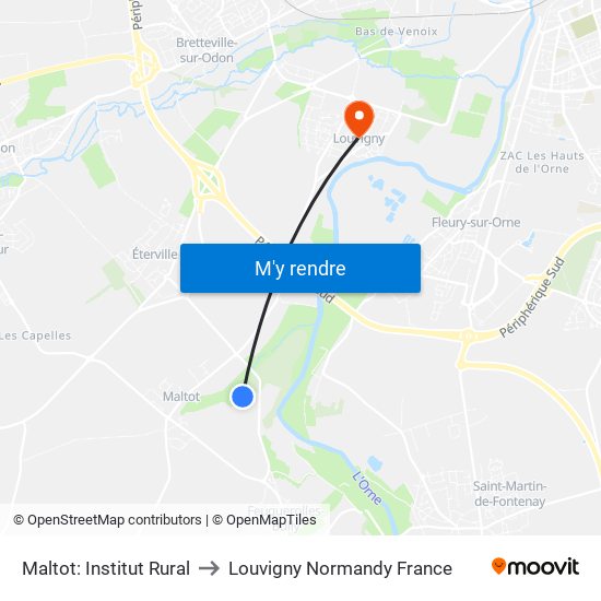 Maltot: Institut Rural to Louvigny Normandy France map