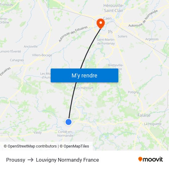 Proussy to Louvigny Normandy France map