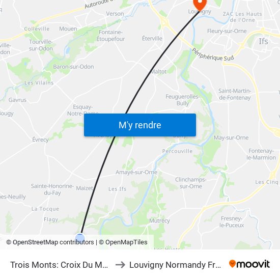 Trois Monts: Croix Du Mesnil to Louvigny Normandy France map