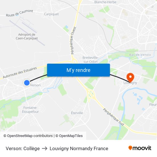 Verson: Collège to Louvigny Normandy France map