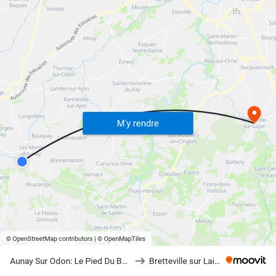 Aunay Sur Odon: Le Pied Du Bois to Bretteville sur Laize map