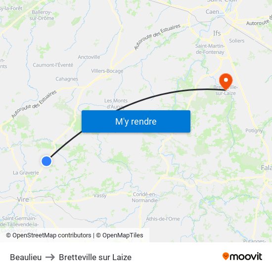 Beaulieu to Bretteville sur Laize map