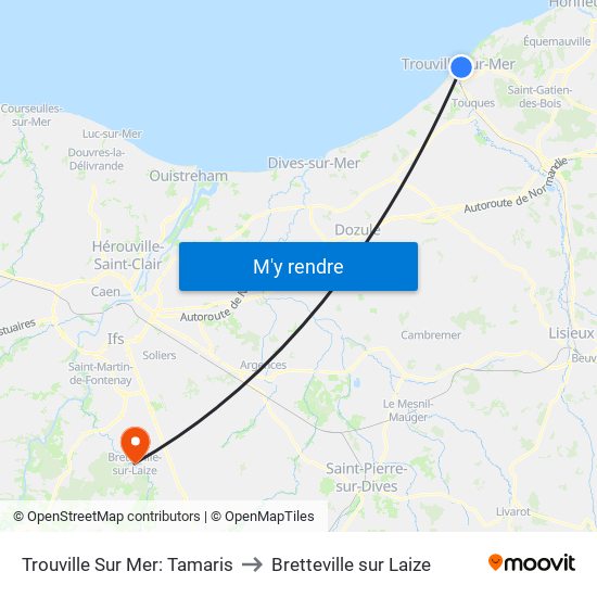 Trouville Sur Mer: Tamaris to Bretteville sur Laize map