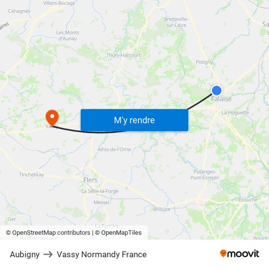 Aubigny to Vassy Normandy France map